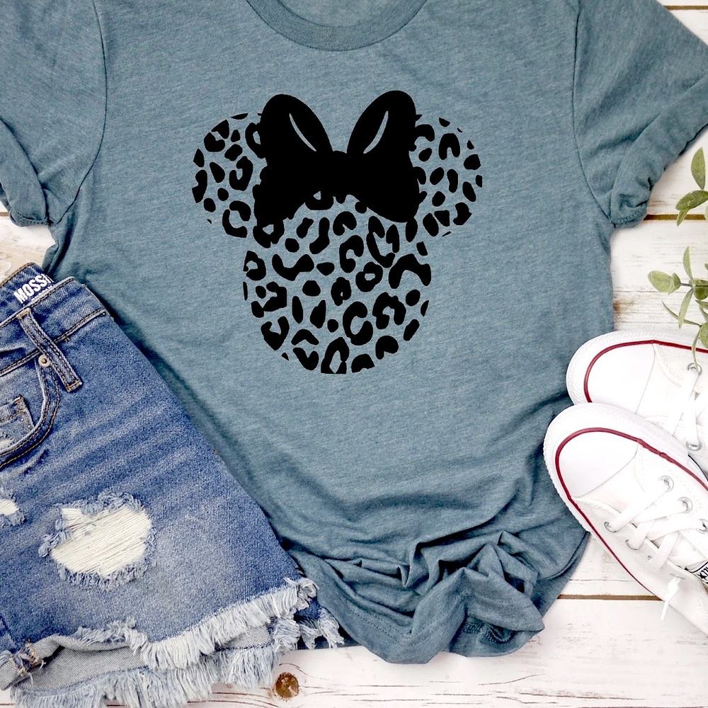 Disney Minnie Mouse Olive Green T Shirt Unisex 2X Leopard Cheetah Print